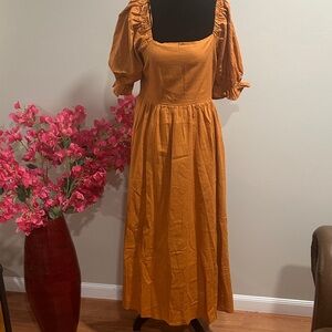 Rust Orange Puff-Sleeve Maxi Dress